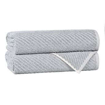 SUPERIOR 2 pc Amelia Cotton Blend Diagonal Stripes Bath Towel Set