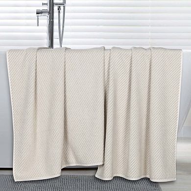 SUPERIOR 2-Piece Amelia Cotton Blend Diagonal Stripes Bath Sheet Set