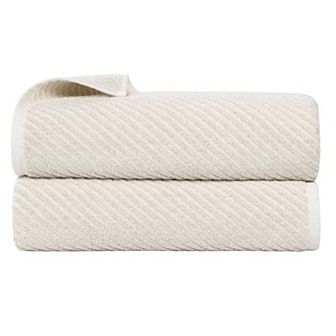 SUPERIOR 2 pc Amelia Cotton Blend Diagonal Stripes Bath Sheet Set
