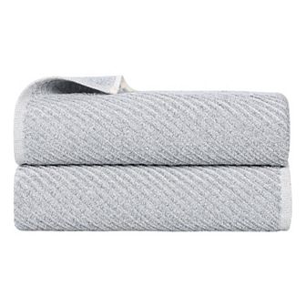 SUPERIOR 2 pc Amelia Cotton Blend Diagonal Stripes Bath Sheet Set