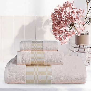 SUPERIOR 3-Piece Larissa Greek Scroll and Floral Pattern Cotton Assorted Towel Set