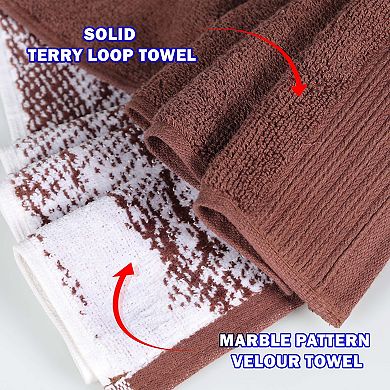 SUPERIOR 12-Piece Cotton Quick-Drying Solid and Marble Face Towel Set