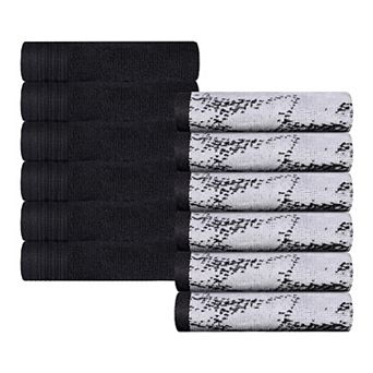 SUPERIOR 12 pc Cotton Quick-Drying Solid and Marble Face Towel Set