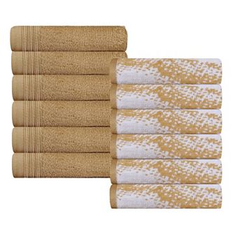 SUPERIOR 12 pc Cotton Quick-Drying Solid and Marble Face Towel Set