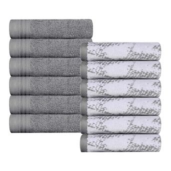 SUPERIOR 12 pc Cotton Quick-Drying Solid and Marble Face Towel Set
