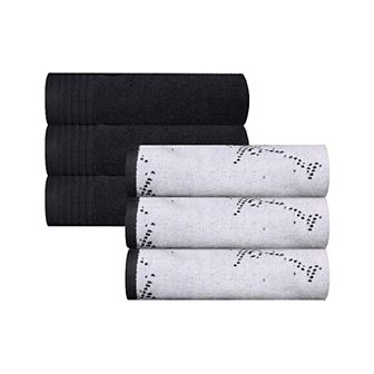 SUPERIOR 6 pc Cotton Quick-Drying Solid and Marble Hand Towel Set