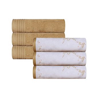 SUPERIOR 6 pc Cotton Quick-Drying Solid and Marble Hand Towel Set