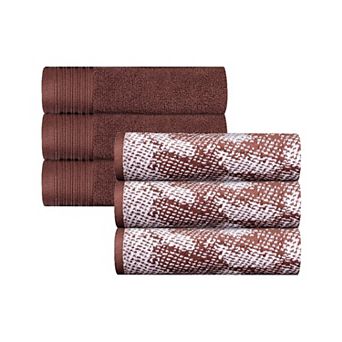 SUPERIOR 6 pc Cotton Quick-Drying Solid and Marble Hand Towel Set