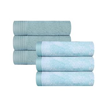 SUPERIOR 6 pc Cotton Quick-Drying Solid and Marble Hand Towel Set