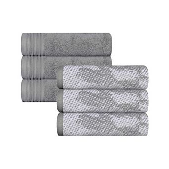 SUPERIOR 6 pc Cotton Quick-Drying Solid and Marble Hand Towel Set