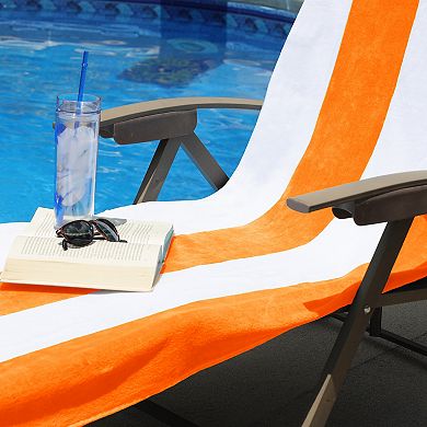 SUPERIOR 2-Piece Cabana Chaise Lounge Chair Cover Striped Cotton Towel Set