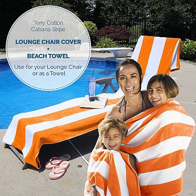SUPERIOR 2-Piece Cabana Chaise Lounge Chair Cover Striped Cotton Towel Set