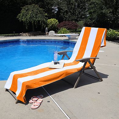 SUPERIOR 2-Piece Cabana Chaise Lounge Chair Cover Striped Cotton Towel Set