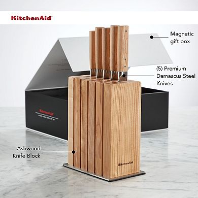 KitchenAid® Premium 6-pc. Damascus Steel Ashwood Knife Block Set