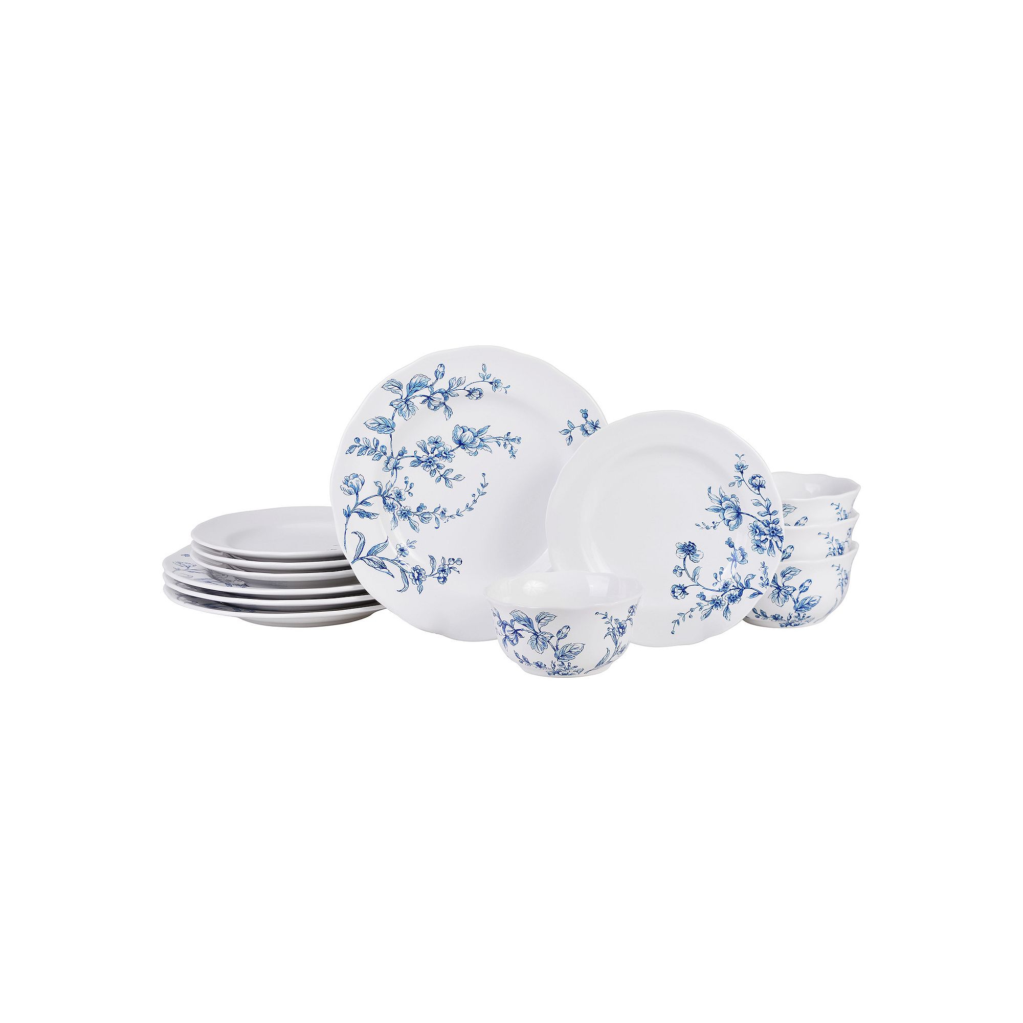 222 Fifth Bellamy Porcelain 12-piece Dinnerware Set, Blue