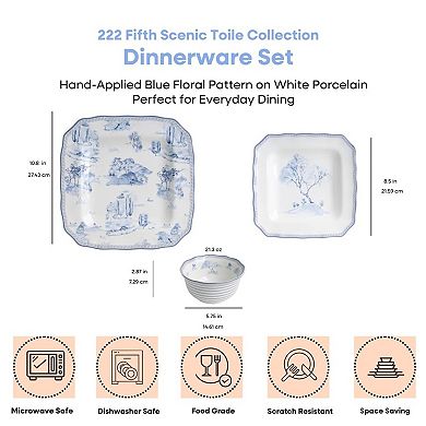 222 Fifth Scenic Toile Blue 12-pc. Porcelain Dinnerware Set