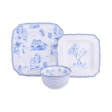 222 Fifth Scenic Toile Blue 12-pc. Porcelain Dinnerware Set
