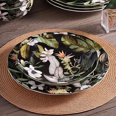 222 Fifth Borneo Black Botanical 12-piece Dinnerware Set