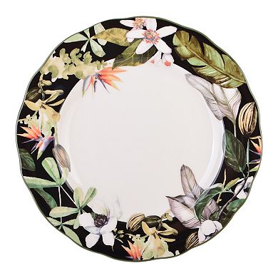 222 Fifth Borneo Black Botanical 12-piece Dinnerware Set