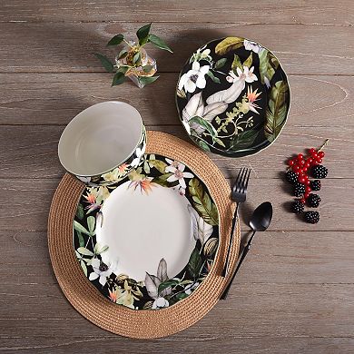 222 Fifth Borneo Black Botanical 12-piece Dinnerware Set