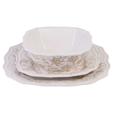 222 Fifth Batik Toile Taupe 12-pc. Porcelain Dinnerware Set