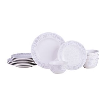 222 Fifth Refreshed Floral Porcelain 12 pc Dinnerware Set
