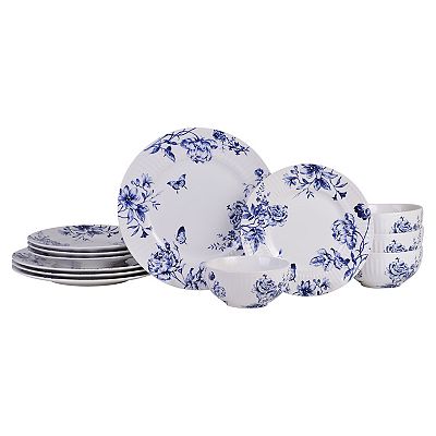 222 Fifth Cassian Embossed Toile Blue Porcelain