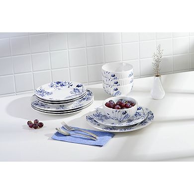 222 Fifth Cassian Embossed Toile Blue 12-pc. Porcelain Dinnerware Set