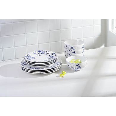 222 Fifth Cassian Embossed Toile Blue 12-pc. Porcelain Dinnerware Set