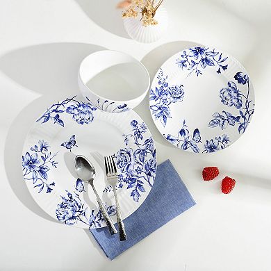 222 Fifth Cassian Embossed Toile Blue 12-pc. Porcelain Dinnerware Set