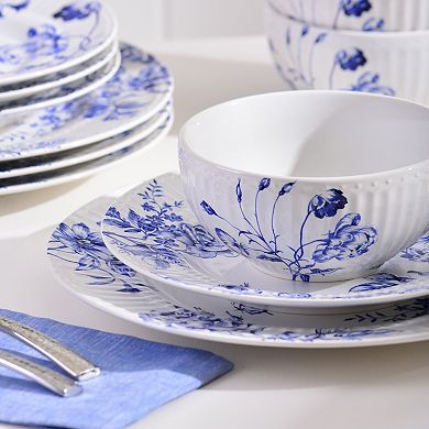 222 Fifth Cassian Embossed Toile Blue 12-pc. Porcelain Dinnerware Set