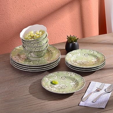 222 Fifth Adelaide Sage Porcelain 12-piece Dinnerware Set