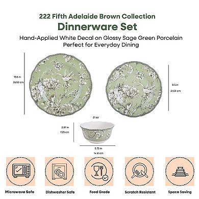 222 Fifth Adelaide Sage Porcelain 12-piece Dinnerware Set