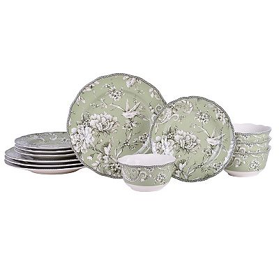 222 Fifth Adelaide Sage Porcelain 12-piece Dinnerware Set