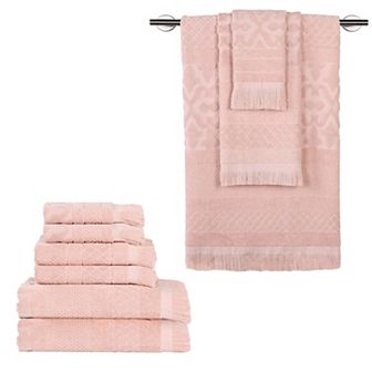 SUPERIOR 9 pc Rolla Cotton Geometric Jacquard Plush Absorbent Towel Set