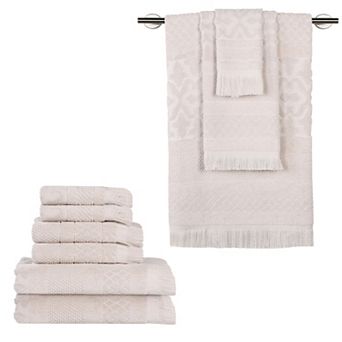 SUPERIOR 9 pc Rolla Cotton Geometric Jacquard Plush Absorbent Towel Set