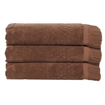 SUPERIOR 3 pc Rolla Cotton Geometric Jacquard Plush Absorbent Bath Towel Set