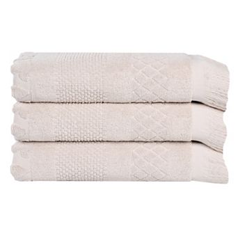 SUPERIOR 3 pc Rolla Cotton Geometric Jacquard Plush Absorbent Bath Towel Set
