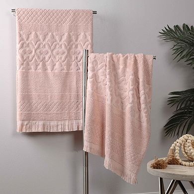 SUPERIOR 2-Piece Rolla Cotton Geometric Jacquard Plush Absorbent Bath Sheet Set