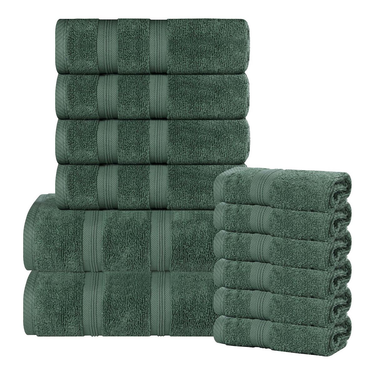 SUPERIOR 12-Piece Smart Dry Zero Twist Cotton Towel Set - Forest Green