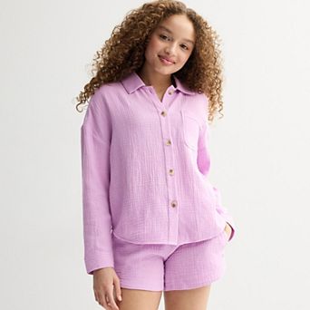 Girls 7-16 Limited Too Button Front Long Sleeve Top