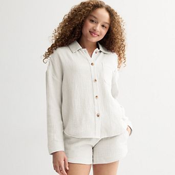 Girls 7-16 Limited Too Button Front Long Sleeve Top