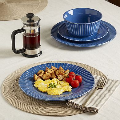 Tabletops Gallery 12-Piece Richmond Navy Blue Stoneware Embossed Dinnerware Set