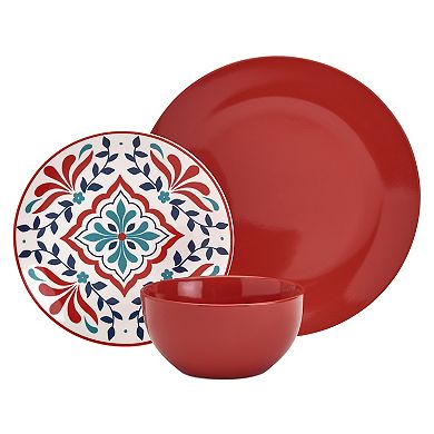 Tabletops Gallery 12-piece Porcelain Round Camila Red Dinnerware Set