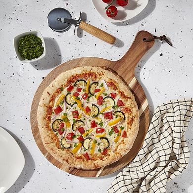 Tabletops Gallery Acacia Wood Pizza Board & Pizza Cutter