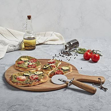 Tabletops Gallery Acacia Wood Pizza Board & Pizza Cutter