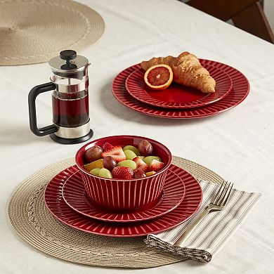 Tabletops Gallery 12-piece Stoneware Embossed Richmond Red Dinnerware Set