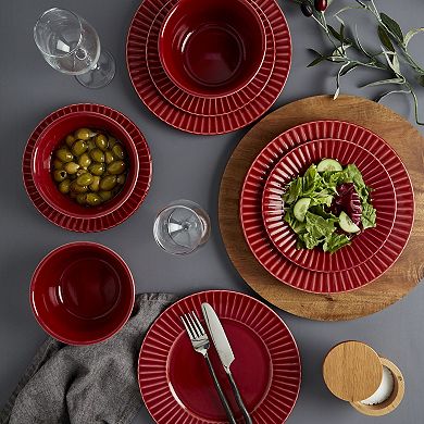Tabletops Gallery 12-piece Stoneware Embossed Richmond Red Dinnerware Set