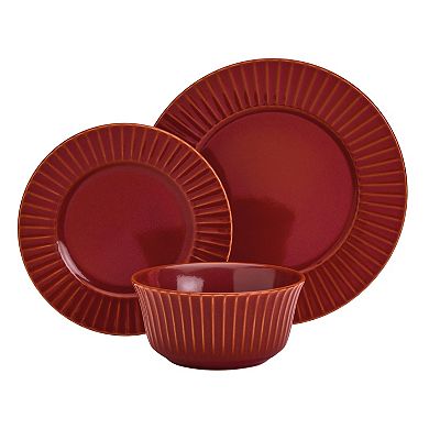 Tabletops Gallery 12-piece Stoneware Embossed Richmond Red Dinnerware Set