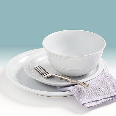 Tabletops Gallery 12-piece Stoneware Farmhouse White Rim Dinnerware Set